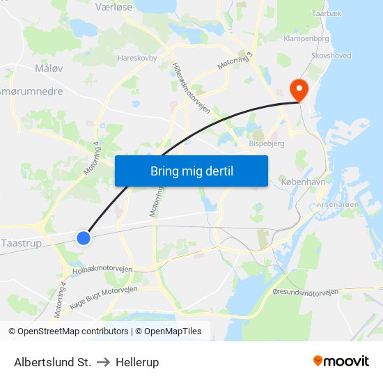 Albertslund St. to Hellerup map