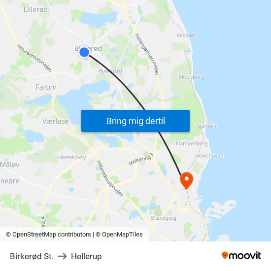 Birkerød St. to Hellerup map