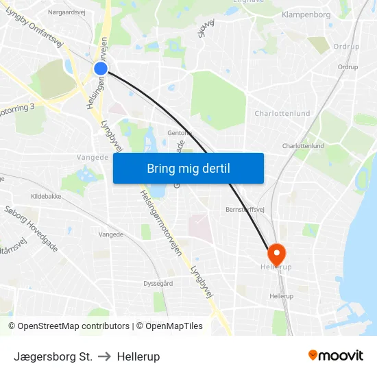 Jægersborg St. to Hellerup map