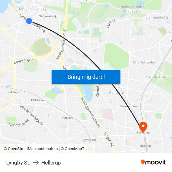 Lyngby St. to Hellerup map
