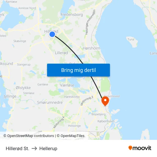 Hillerød St. to Hellerup map