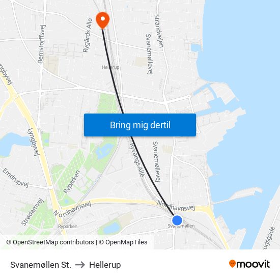 Svanemøllen St. to Hellerup map