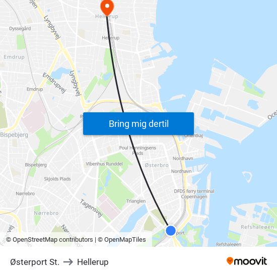 Østerport St. to Hellerup map