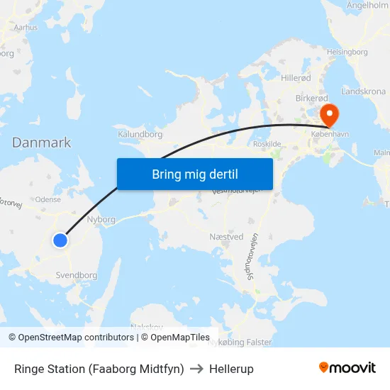 Ringe Station (Faaborg Midtfyn) to Hellerup map