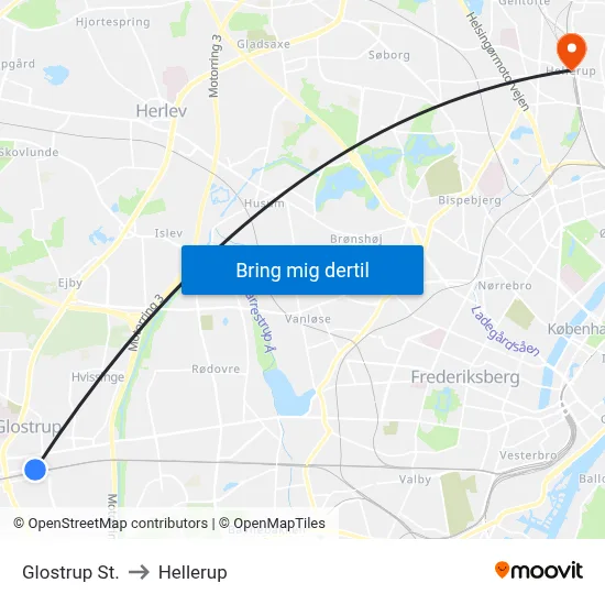 Glostrup St. to Hellerup map