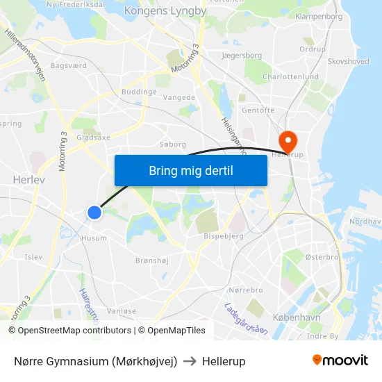 Nørre Gymnasium (Mørkhøjvej) to Hellerup map