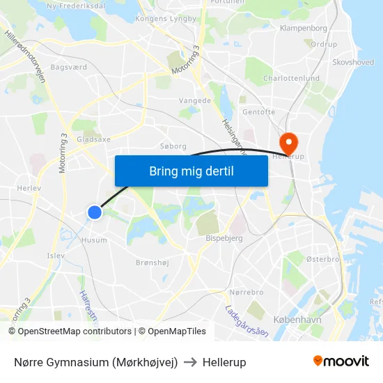 Nørre Gymnasium (Mørkhøjvej) to Hellerup map