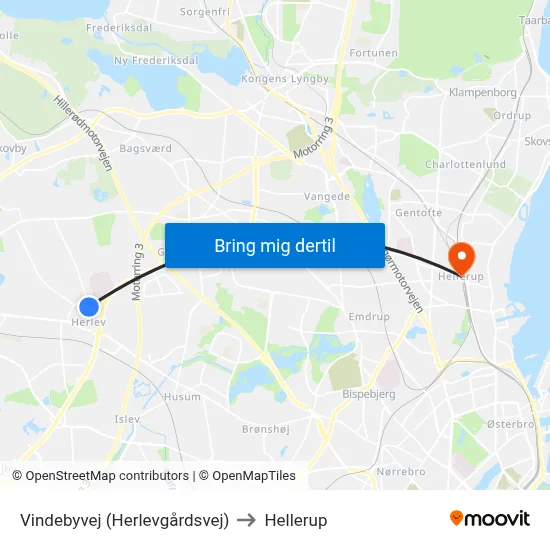 Vindebyvej (Herlevgårdsvej) to Hellerup map