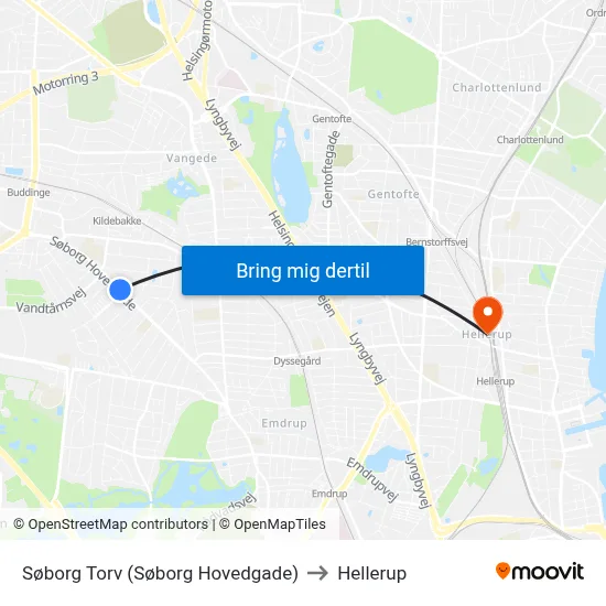 Søborg Torv (Søborg Hovedgade) to Hellerup map