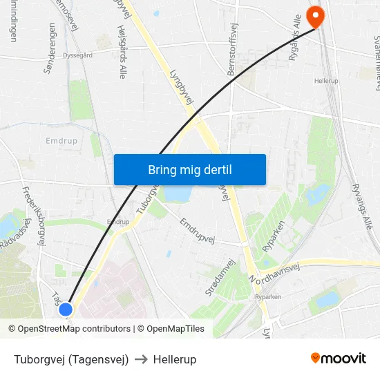 Tuborgvej (Tagensvej) to Hellerup map