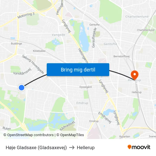Høje Gladsaxe (Gladsaxevej) to Hellerup map
