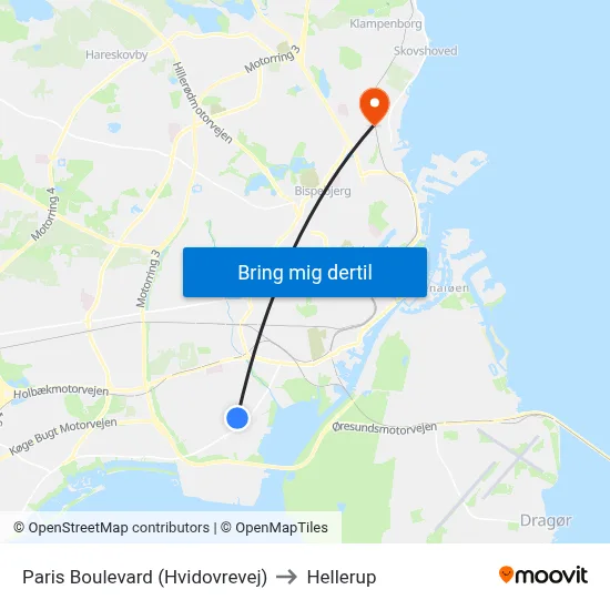 Paris Boulevard (Hvidovrevej) to Hellerup map