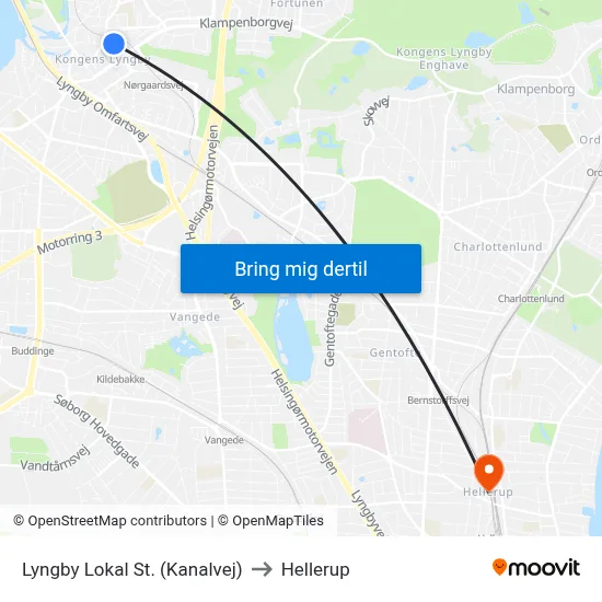 Lyngby Lokal St. (Kanalvej) to Hellerup map