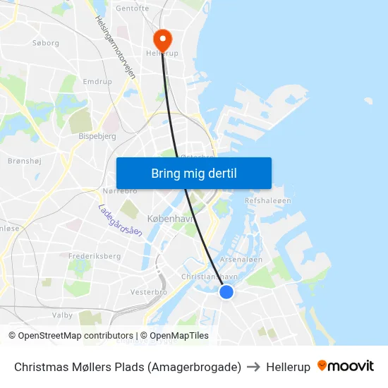 Christmas Møllers Plads (Amagerbrogade) to Hellerup map