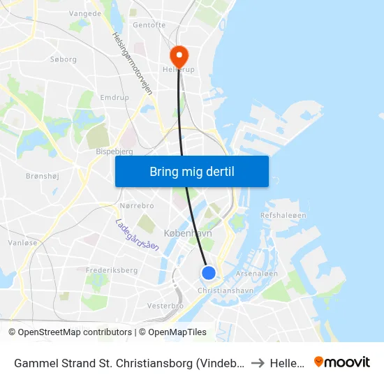 Gammel Strand St. Christiansborg (Vindebrogade) to Hellerup map