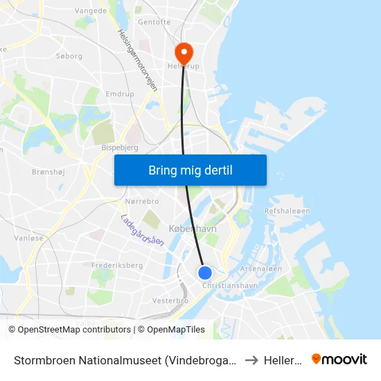 Stormbroen Nationalmuseet (Vindebrogade) to Hellerup map