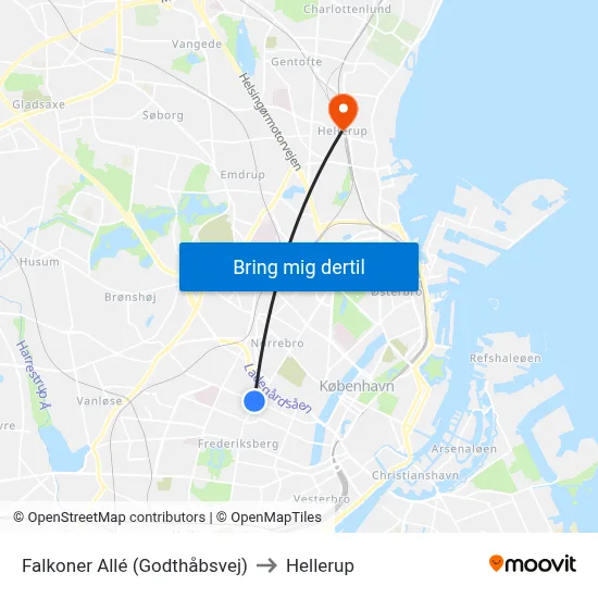 Falkoner Allé (Godthåbsvej) to Hellerup map