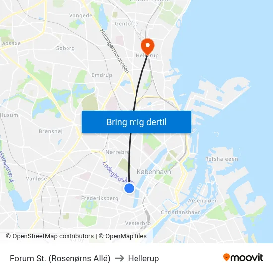 Forum St. (Rosenørns Allé) to Hellerup map