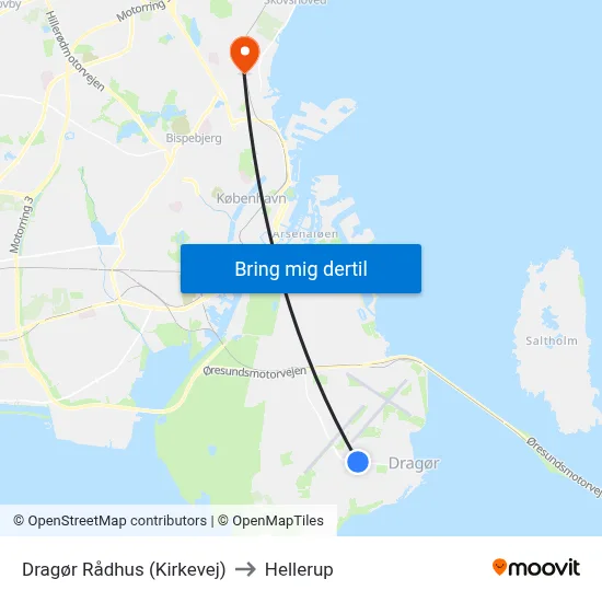 Dragør Rådhus (Kirkevej) to Hellerup map