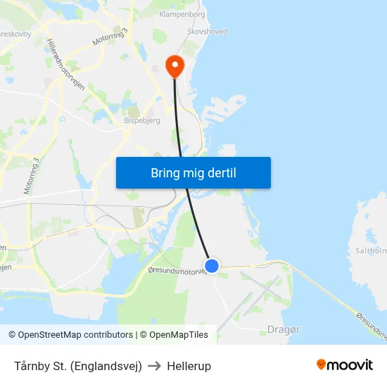 Tårnby St. (Englandsvej) to Hellerup map