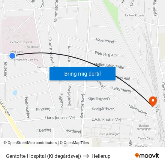 Gentofte Hospital (Kildegårdsvej) to Hellerup map