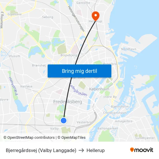 Bjerregårdsvej (Valby Langgade) to Hellerup map