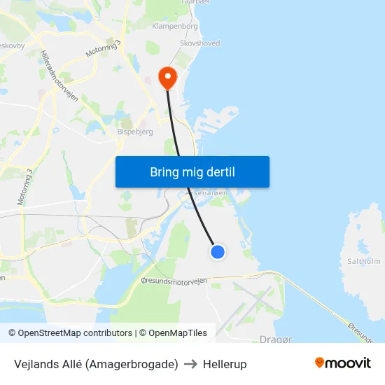 Vejlands Allé (Amagerbrogade) to Hellerup map