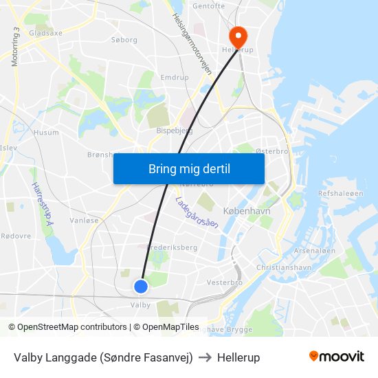 Valby Langgade (Søndre Fasanvej) to Hellerup map