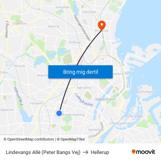 Lindevangs Allé (Peter Bangs Vej) to Hellerup map