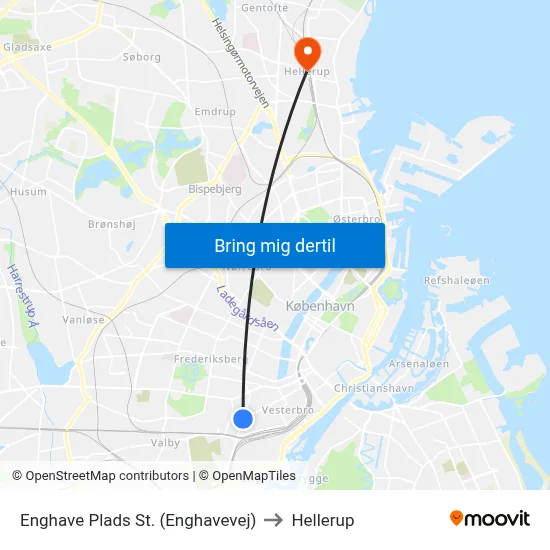 Enghave Plads St. (Enghavevej) to Hellerup map