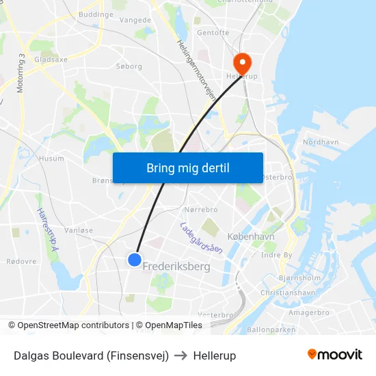 Dalgas Boulevard (Finsensvej) to Hellerup map