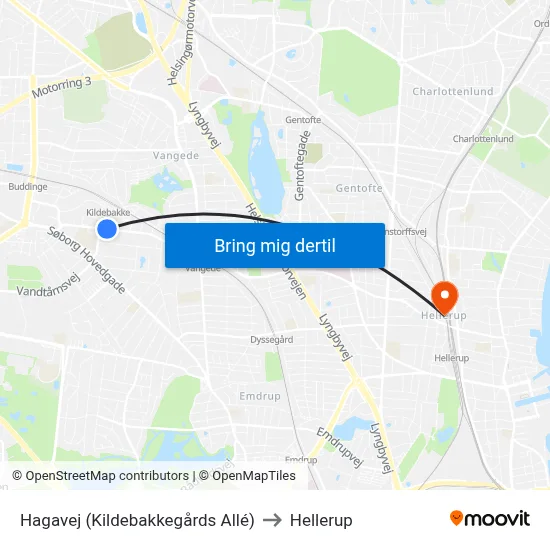 Hagavej (Kildebakkegårds Allé) to Hellerup map