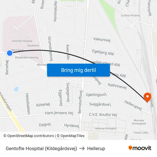 Gentofte Hospital (Kildegårdsvej) to Hellerup map