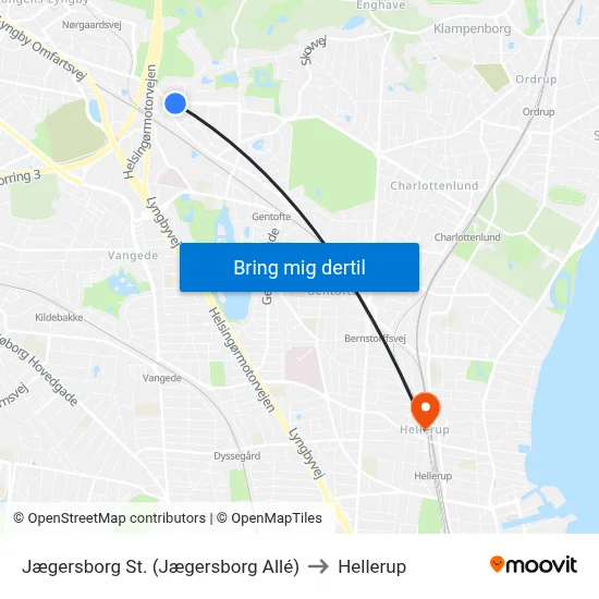 Jægersborg St. (Jægersborg Allé) to Hellerup map