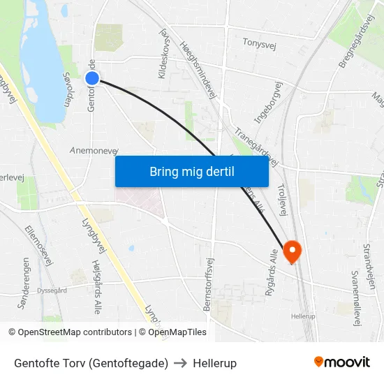 Gentofte Torv (Gentoftegade) to Hellerup map