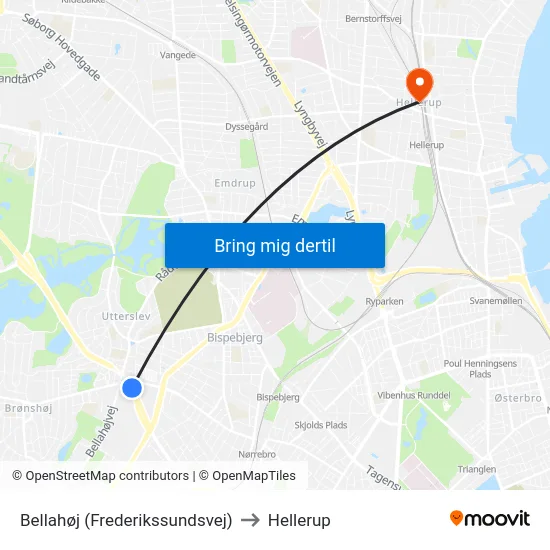 Bellahøj (Frederikssundsvej) to Hellerup map