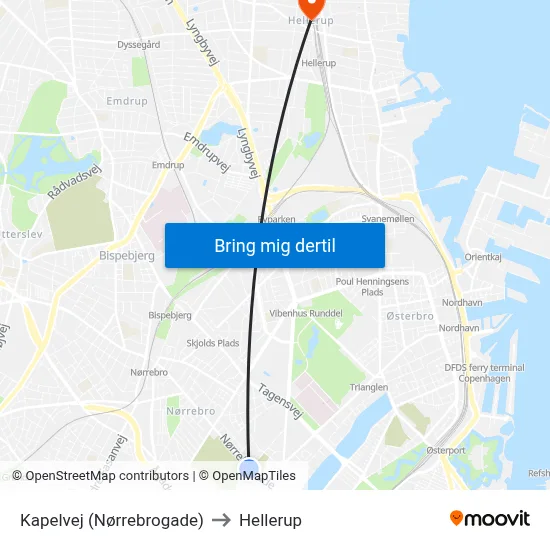 Kapelvej (Nørrebrogade) to Hellerup map