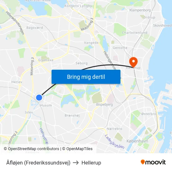 Åfløjen (Frederikssundsvej) to Hellerup map