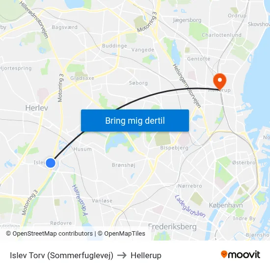 Islev Torv (Sommerfuglevej) to Hellerup map