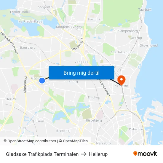 Gladsaxe Trafikplads Terminalen to Hellerup map
