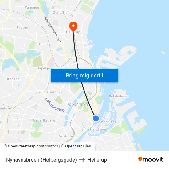 Nyhavnsbroen (Holbergsgade) to Hellerup map