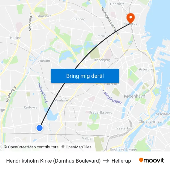 Hendriksholm Kirke (Damhus Boulevard) to Hellerup map