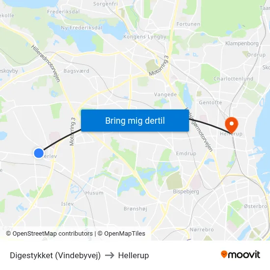 Digestykket (Vindebyvej) to Hellerup map