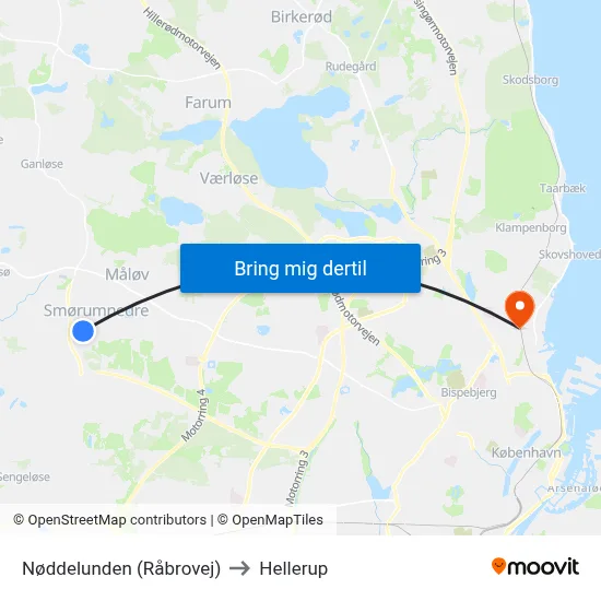 Nøddelunden (Råbrovej) to Hellerup map