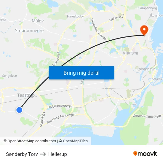 Sønderby Torv to Hellerup map