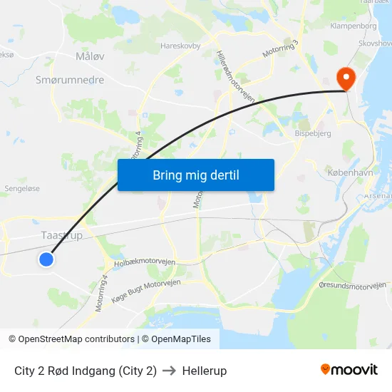 City 2 Rød Indgang (City 2) to Hellerup map