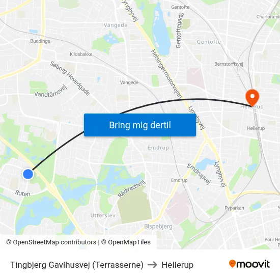Tingbjerg Gavlhusvej (Terrasserne) to Hellerup map