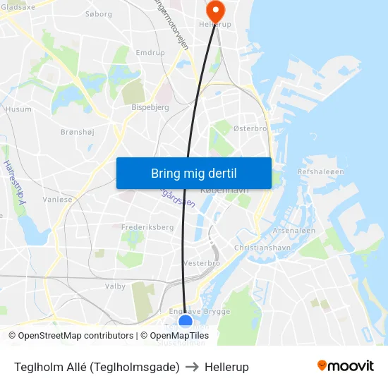 Teglholm Allé (Teglholmsgade) to Hellerup map