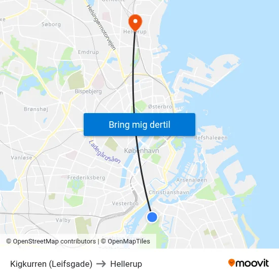 Kigkurren (Leifsgade) to Hellerup map