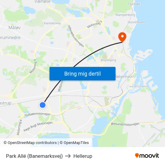 Park Allé (Banemarksvej) to Hellerup map